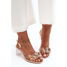 Arany díszítésű magassarkú szandál S.Barski MR1037-16 aranysárga 2