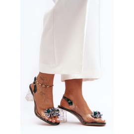 Díszített magassarkú szandál, sötétzöld S.Barski MR1037-16 1