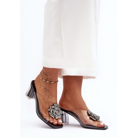 Átlátszó flip-flop magas sarkon fekete díszítéssel S.Barski MR1037-20 1