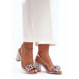 Átlátszó stílusos szandál magassarkú ezüst S.Barski MR1037-17 1