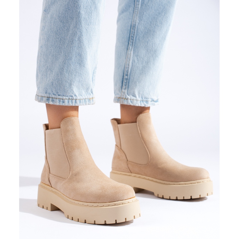 Shelovet bézs velúr női Chelsea csizma 1