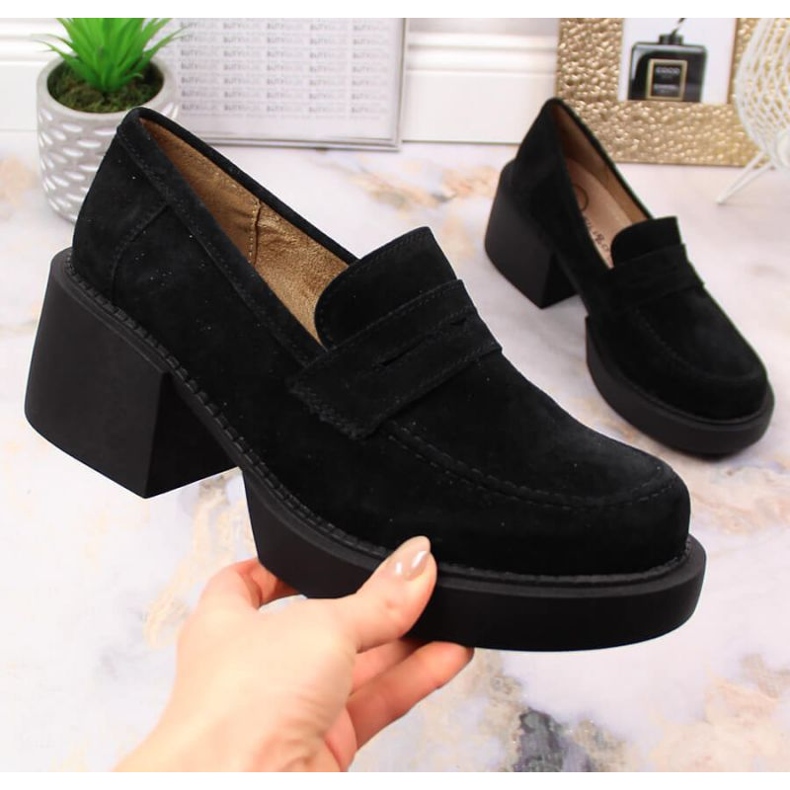 Filippo W DP4685/23 bőr magassarkú mokaszinok fekete 1