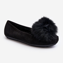 Női mokaszinok szőrmével, fekete novas 1