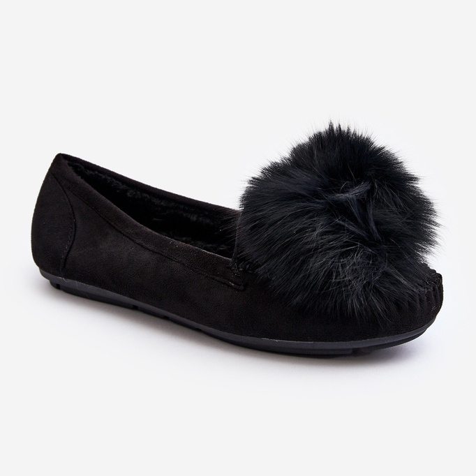Női mokaszinok szőrmével, fekete novas 1