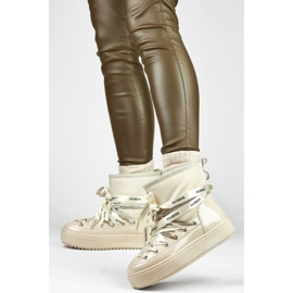 Női dekoratív hócsizma, bézs színű téli cipő 1