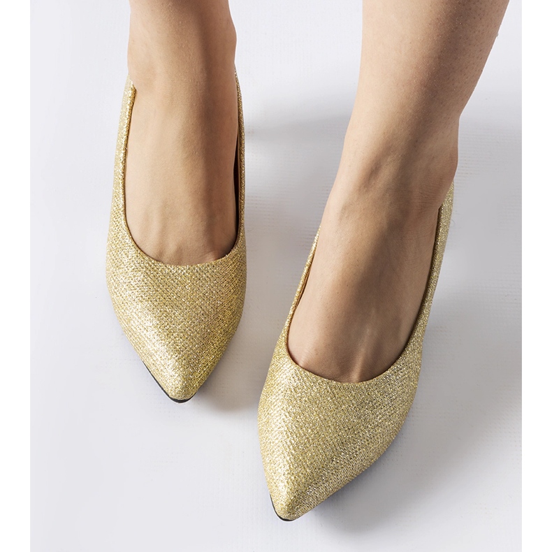 Pescara arany brokát alacsony pumpák aranysárga 1