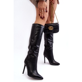 Super Mode Női magassarkú csizma állatmintás fekete Mambra 3