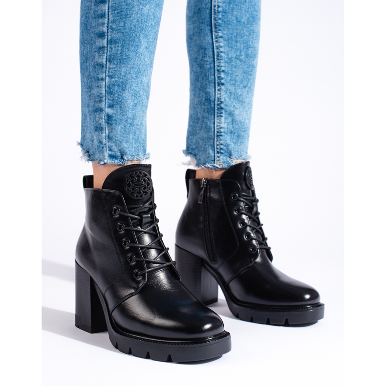 W. Potocki Potocki fekete női magas sarkú bokacsizma 1