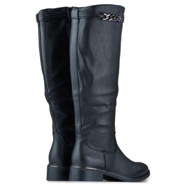 Ekobőrből készült, lapos talpú női térdcsizma fekete 1