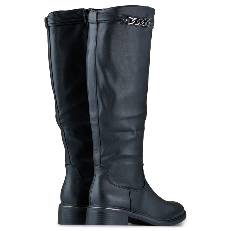 Ekobőrből készült, lapos talpú női térdcsizma fekete 1