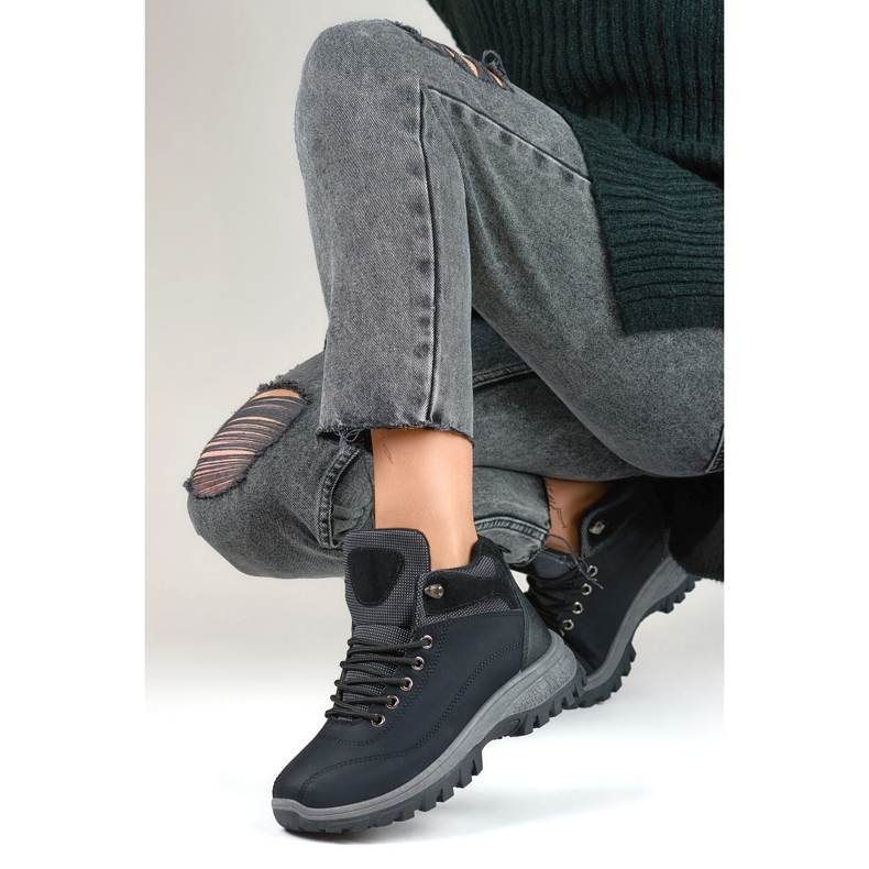 Hőszigetelt téli cipő, ifjúsági túracipő, fűzős fekete 1