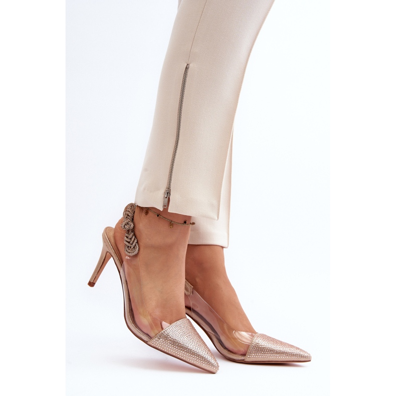 D&amp;A MR1966-11 pezsgővel díszített magassarkú cipő aranysárga 1