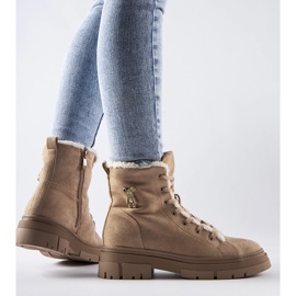 Bézs színű hőszigetelt bokacsizma Pompei öko-velúrból 1