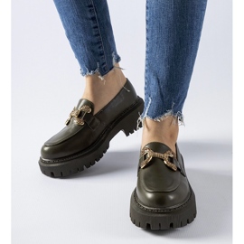 Uzzone strasszokkal díszített zöld mokaszinok 1