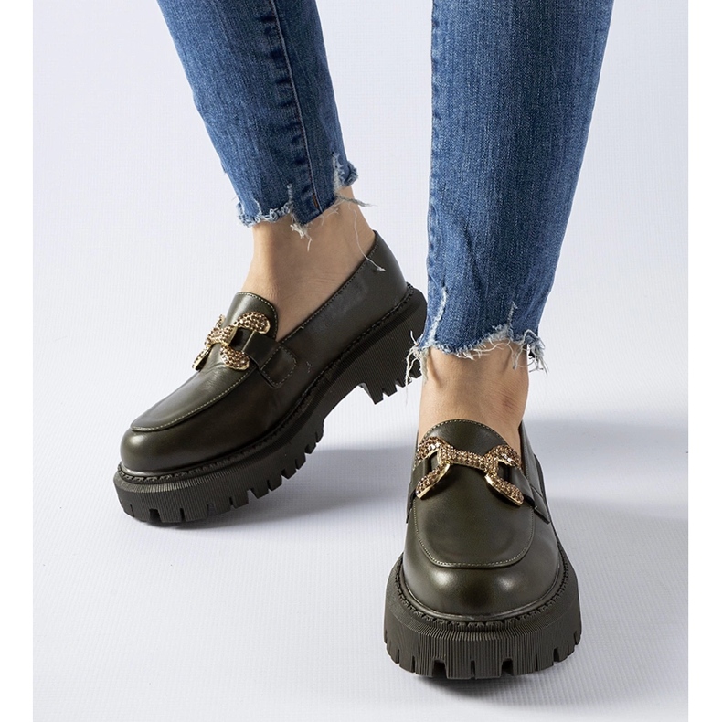 Uzzone strasszokkal díszített zöld mokaszinok 1