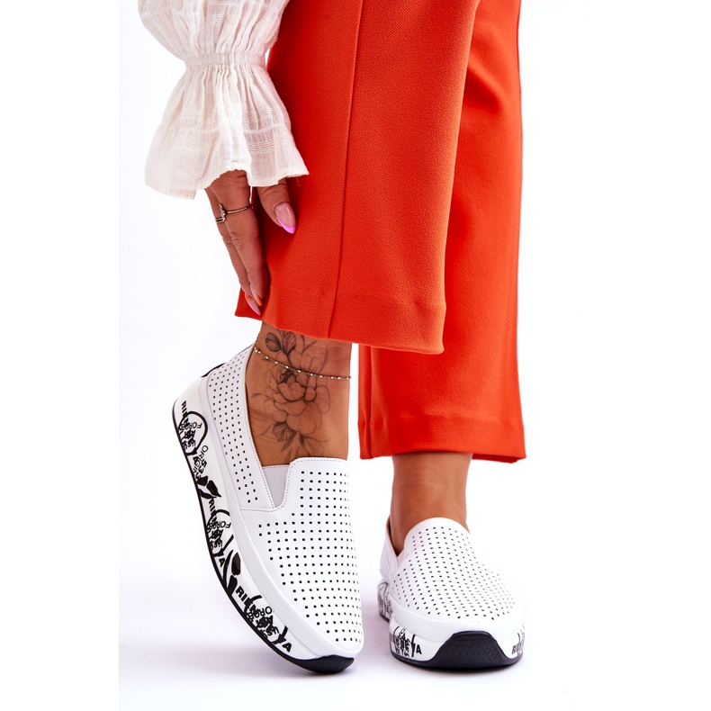 S.Barski Bőr áttört bebújós tornacipő Fehér Gedra 1