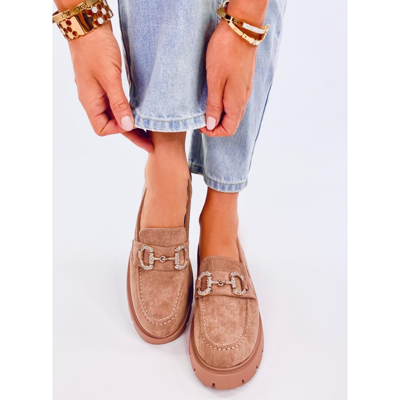 Karins Khaki velúr csatos mokaszinok bézs 1