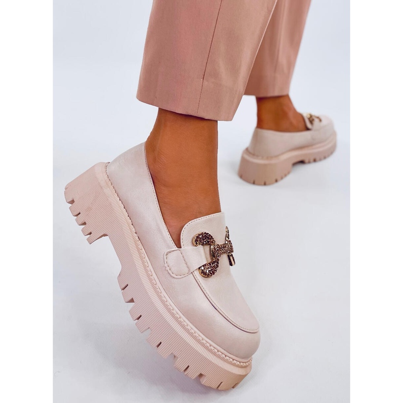 Buess Beige platform teljes kiőrlésű mokaszinok bézs 1