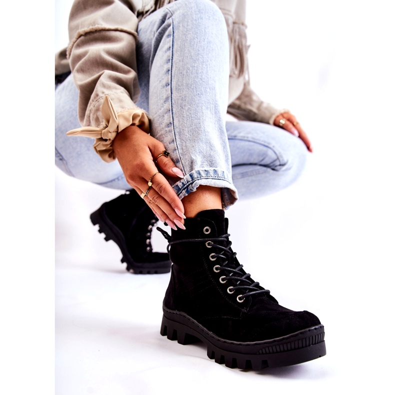 S.Barski Velúr Trapper bokacsizma fekete varrással 2