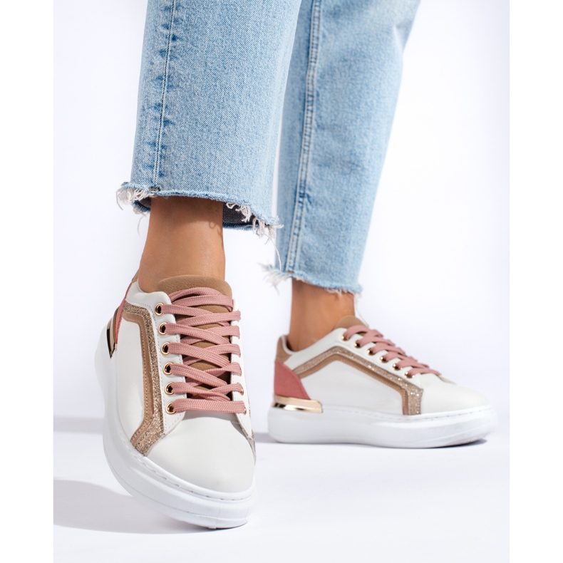 Női Shelovet fehér tornacipő csillámmal bézs 1