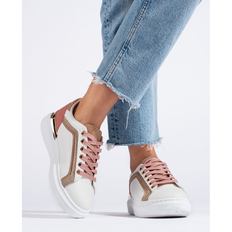 Női Shelovet fehér tornacipő csillámmal bézs 2