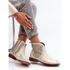 Zazoo 2791 áttört bőr bokacsizma, arany fehér 1