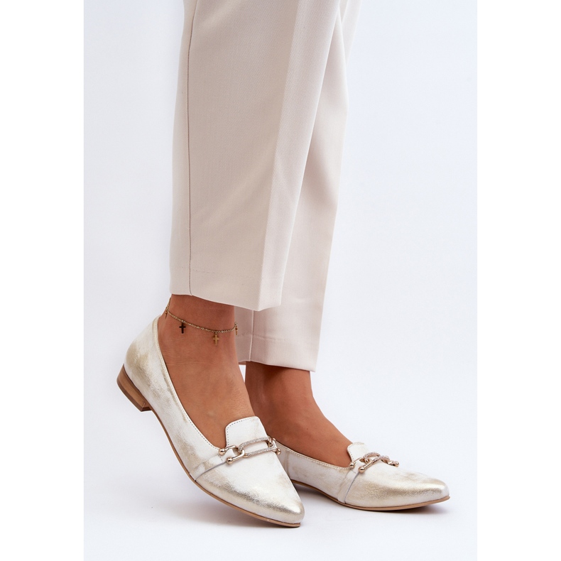 Zazoo 2885 bőr balettlakások arany és fehér díszítéssel aranysárga 2