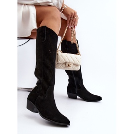 Zazoo 2909 velúr áttört csizma alacsony sarkú, fekete 1