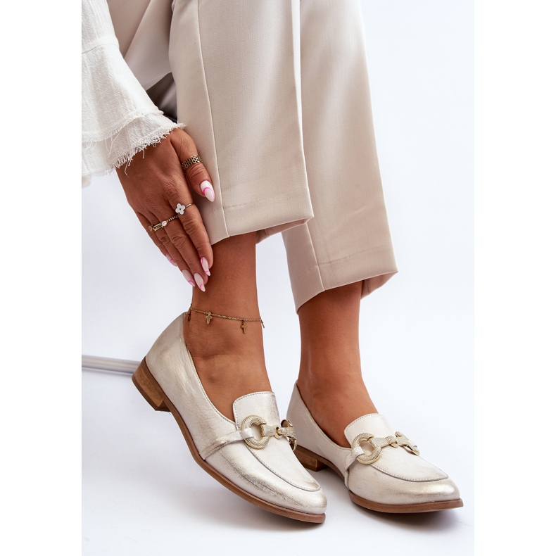 Zazoo 2880 női bőr mokaszin arany díszítéssel aranysárga 2