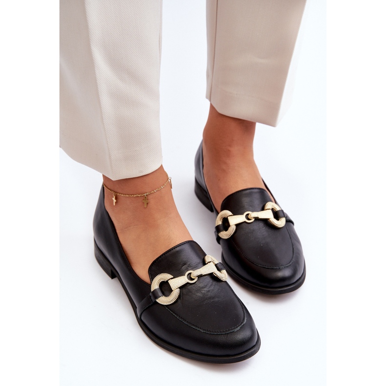 Zazoo 2880 női bőr mokaszin díszítéssel, fekete 2