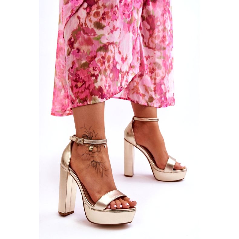 Sweet Shoes Bőr Szandál Magas Bár és Platform Golden Sky Dream aranysárga 1