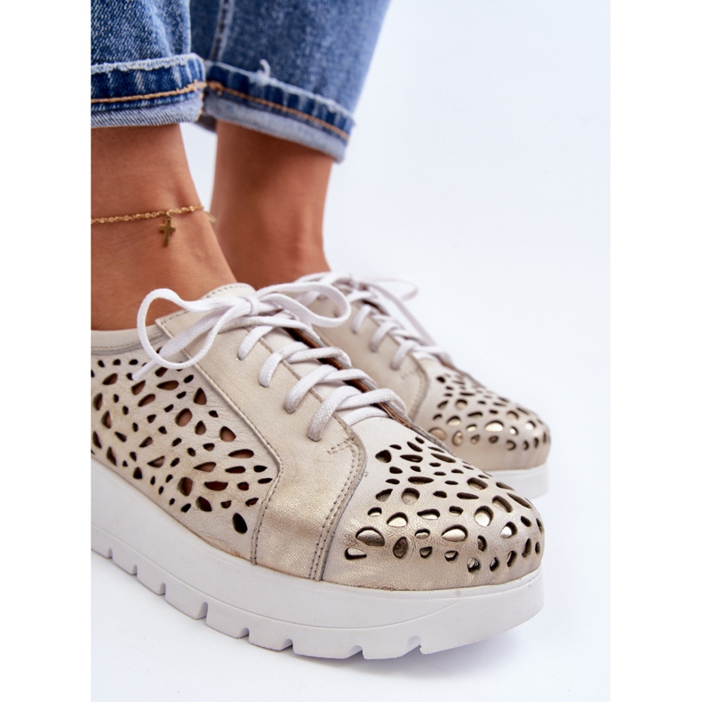 Zazoo 2821 női bőrcipő, áttört arany aranysárga 1