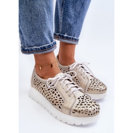 Zazoo 2821 női bőrcipő, áttört arany aranysárga 2