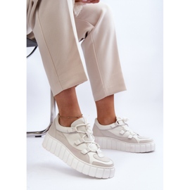 Női bőr sportcipők a platformon M01/1 Zazoo világos bézs 2