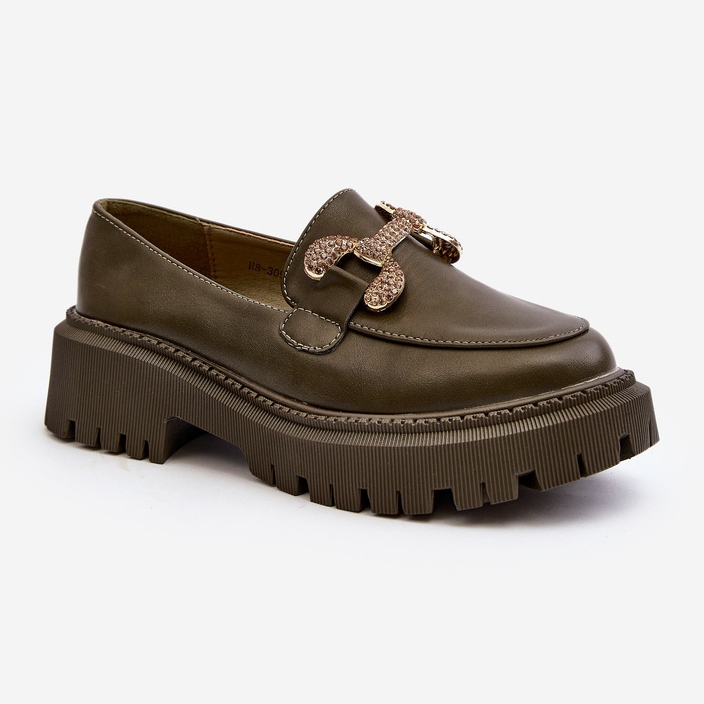 Női mokaszin díszítéssel, sötétzöld Gargi 1