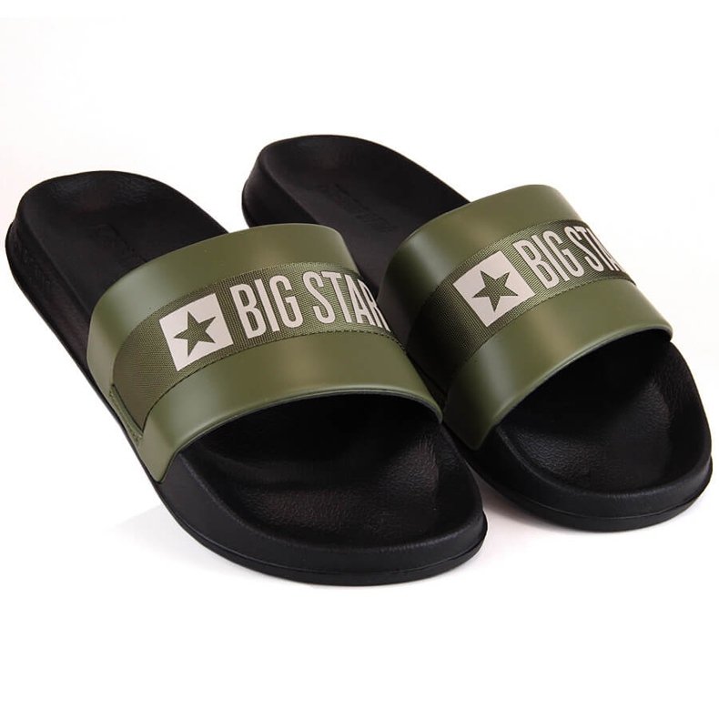 Férfi khaki ökológiai bőr flip-flop Big Star LL174458 zöld 1