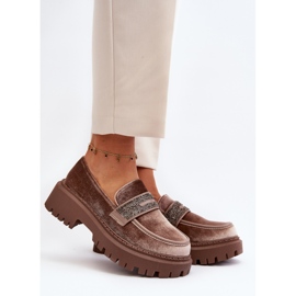 Női velúr mokaszin díszítéssel, barna Wendreda 2