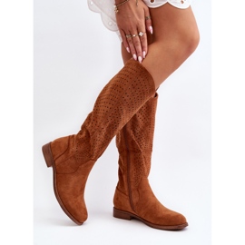 S.barski HY66-150 Áttört Camel lapos csizma barna 2