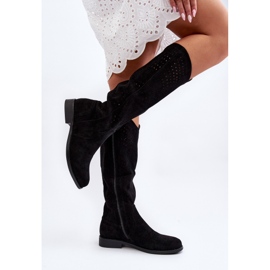 S.barski HY66-150 áttört csizma lapos sarkú, fekete 1