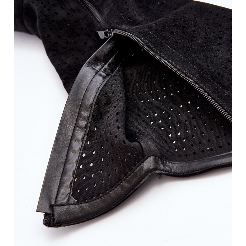 S.barski HY66-150 áttört csizma lapos sarkú, fekete 2