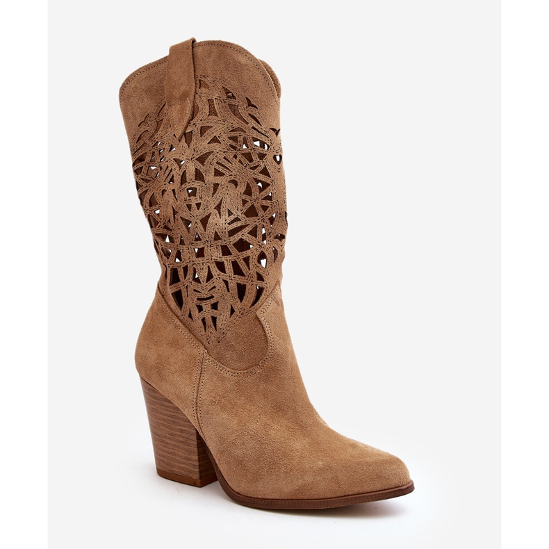 Zazoo 3414 női áttört bokacsizma, velúr, bézs 1