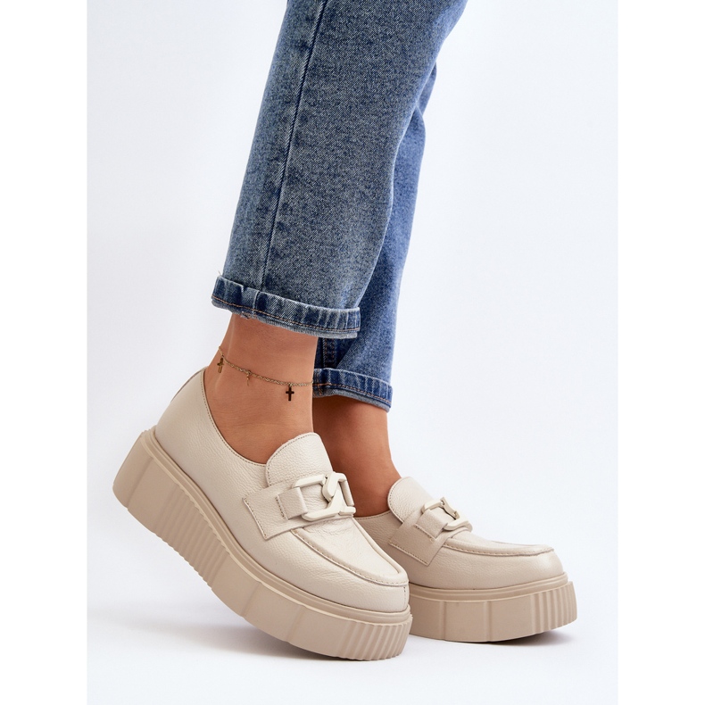 Zazoo 20101 Divatos bőr platformcipő, világos bézs 2