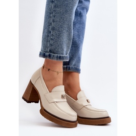 Zazoo 20169 bézs bőr magassarkú cipő 2