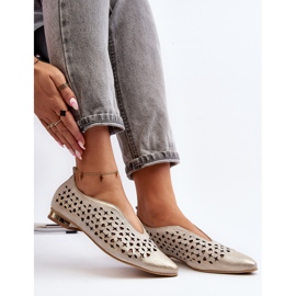 Zazoo 2883 áttört balerinacipő természetes bőrből, arany aranysárga 1