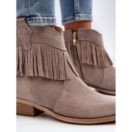 Zazoo 3430 velúr női bokacsizma cappucino rojtokkal bézs 1