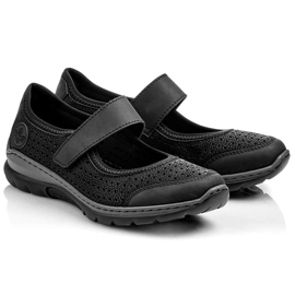 Kényelmes női áttört cipő tépőzáras fekete Rieker L32B5-00 1