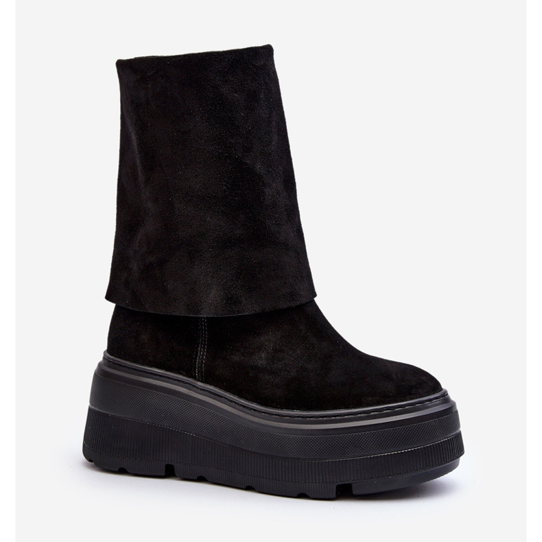 Zazoo 3410 velúr női bokacsizma masszív platformon, fekete 2