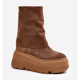 Zazoo 3410 velúr női bokacsizma masszív teve platformon barna 1