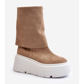 Zazoo 3410 velúr női bokacsizma masszív platformon, bézs 1