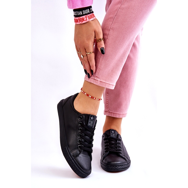 News Női bőr kötött klasszikus fekete cipők 2